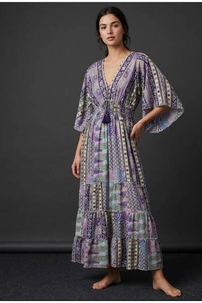moda gk Gold Detailed Silk Hürrem Kol Imported Dress