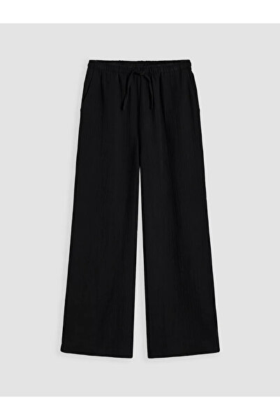 LC Waikiki Black Elastic Waist Muslin Women's Trousers