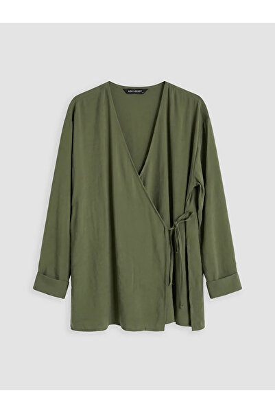 LC Waikiki Green Double-Breasted Collar Textured Modal Blend Women's Kimono