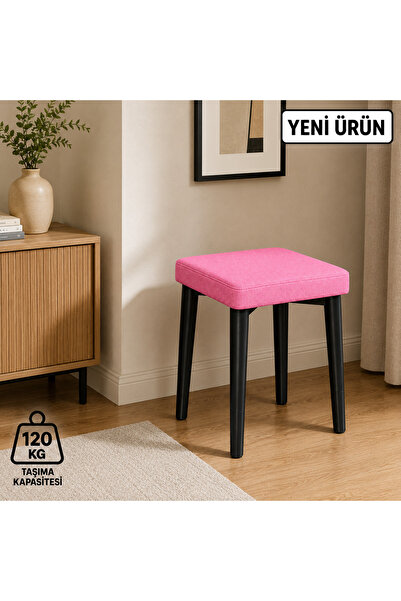 EDMONDA EV AKSESUAR KARE TEKLİ PUF TABURE BENCH MAKYAJ SANDALYESİ SİYAH AYAK