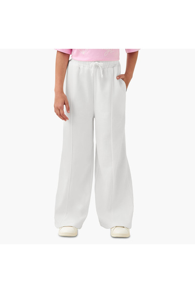 Juniors Elastic Waist Wide Leg Track Pants with Tipping Detail