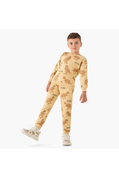 Juniors Boys Sweatshirt and Joggers Set with Dinosaur Print - Cotton - Long S...