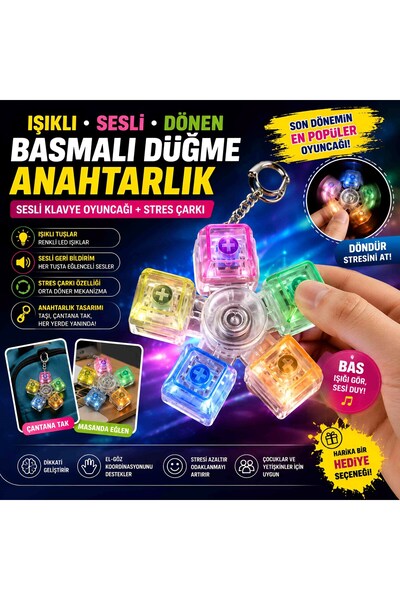Als Stres Çarkı Işıklı Basmalı Klavye Düğme Anahtarlık | Sesli Mini Klavye Oy...