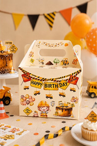 MSticker 5'li Doğum Günü Hediye Kutusu Seti İş Makinaları 10x13 cm | Çocuk Pa...