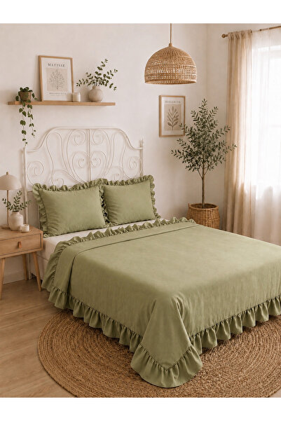 Decamor home Vintage Ruffled Pistachio Green Double Bedspread