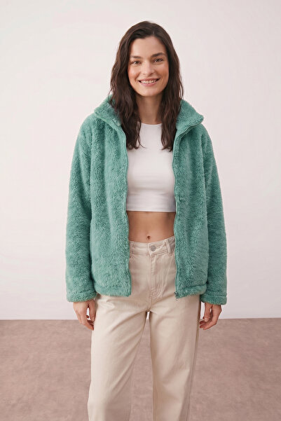Purpleclo Women's Oversize Zippered Teddy Plush Cardigan