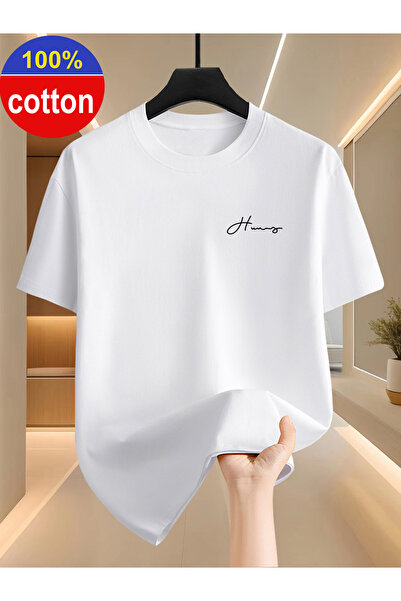121 Cotton, Men's Summer Short Sleeve T-Shirt, Round Neck Half Sleeve Top, Si...