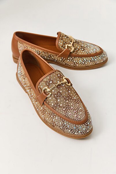 Raneel Kazançlı Alışveriş Women's black loafer with tan upper and belt detail