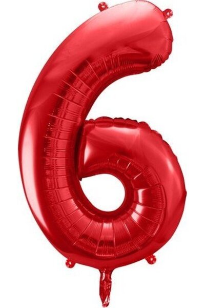 Partydeco Balon forma cifra 6 din folie rosie 86 cm