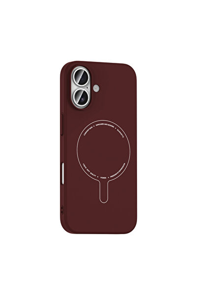 Techaks iPhone 16 Kılıf M-Safe Şarj Özellikli Kamera Korumalı TCHS Elio Sert PC Kapak - Bordo