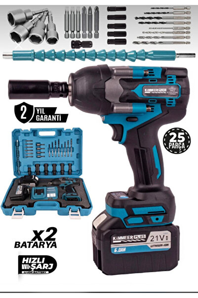 KİMMEER PLUS 700 NM TORKLU 21V ÇİFT AKÜLÜ 15 PİLLİ KÖMÜRSÜZ 1/2 MAVİ SOMUN SI...
