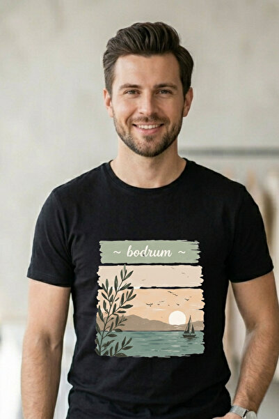 Baran Işık Bodrum Sunset and Olive Branch Themed Pastel T-Shirt