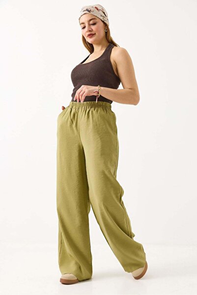 Raneel Kazançlı Alışveriş Women's Loose Fit Tencel Fabric Elastic Waist Khaki