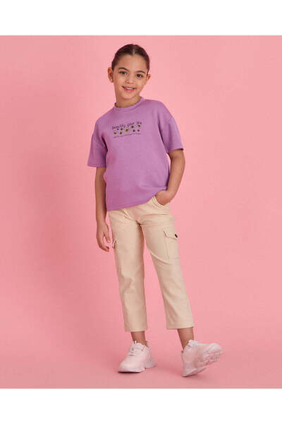 REDTAG Girls Purple And Beige Printed 2 Piece Set