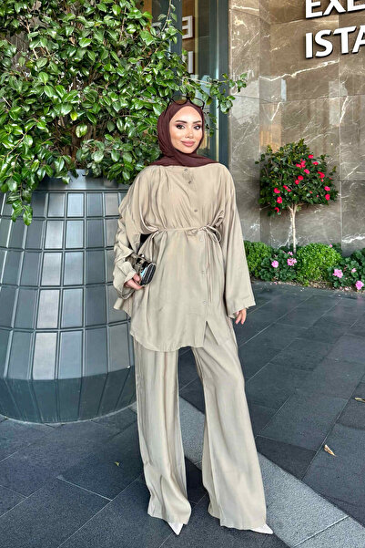 İmajButik Mink Waist-Tie Shirt and Trousers Set
