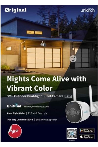 Uniarch Uho-B2D-M3F3D 3MP Outdoor Wi-Fi Security Camera - IP67 Waterproof, Sm...