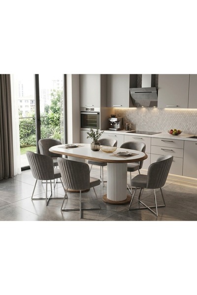 ÜNALMIŞ SALON MASASI YEMEK ODASI TAKIMI 95X185 6 KİŞİLİK SANDALYE YEMEK MASA ...