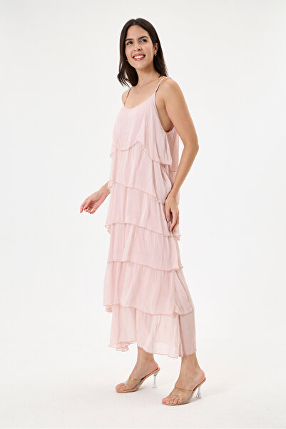 della moor Pink Italian Layered Adjustable Strap Lined Long Silk Dress 38 - 4...