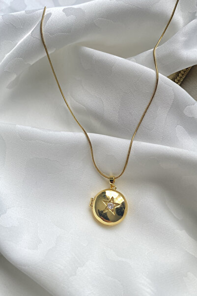 Diamara Designs Kadın Gold Gümüş Renk İçi Açılan Kapaklı Madalyon Kolye Fotoğ...