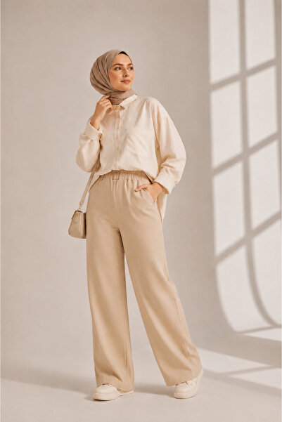 FREYA MODA Elastic Waist Comfortable Hijab Gabardine Trousers