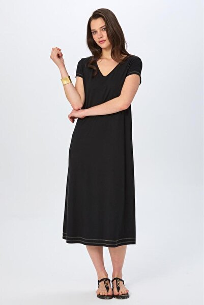 İKİLER V Yaka Basic Midi Boy Elbise 026-2501