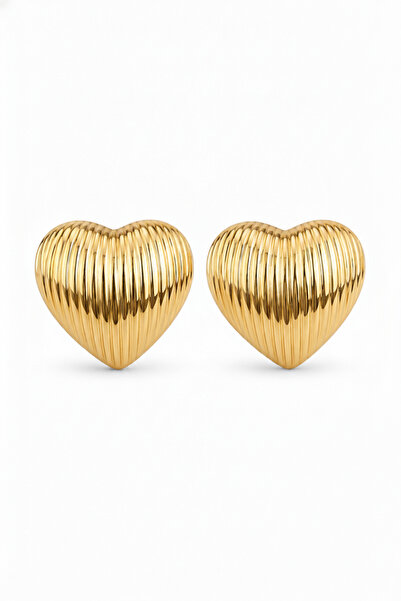 Jack Ferrero Stylish Heart Design Fluted Gold Color Bijoux Earrings Pair - Ro...