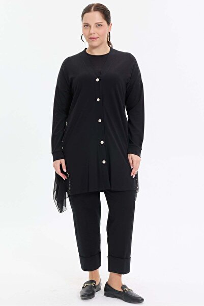 KADO OUTLET Buttoned Chiffon Detailed Comfortable Fit Women's Cardigan
