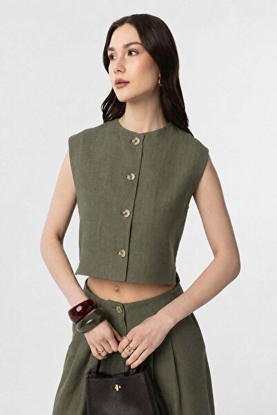 Antioch Khaki Linen Blend Women's Vest