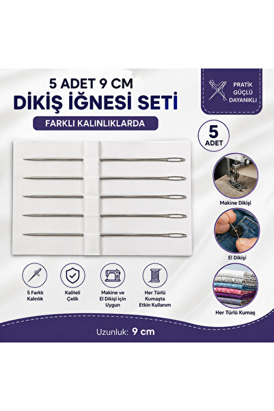 lawrenceshop 5 Adet 9 Cm Dikiş İğnesi Seti El Dikişi İğnesi Büyük Boy Çelik D...