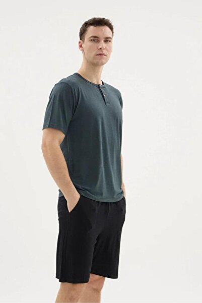 KLY PİJAMA Kly 26213 Men's Bamboo Half Button Half Sleeve Shorts Set