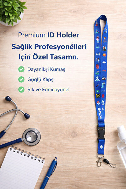 Prof . Premium Healthcare Workers Navy Colored Neck Strap Lanyard Id Card Hol...