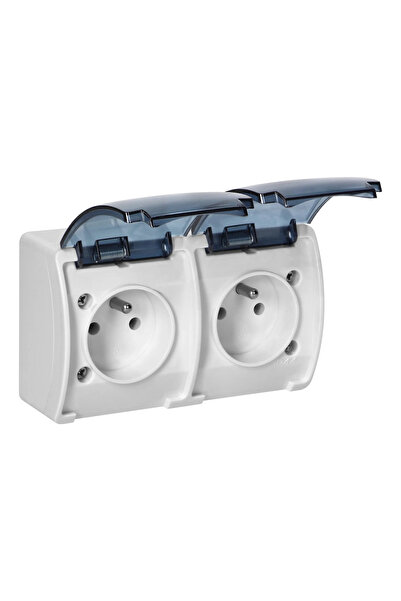 Orno Priză dublă 2x2P+ cu AQUATIC, IP44, alb fumuriu