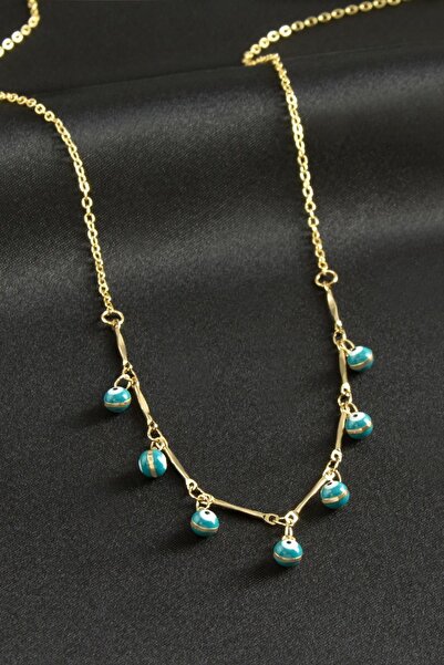 ZERO LAND Spt-Gld Top Nazarlı (223908) Enamel Necklace-Turquoise