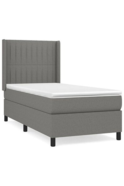 vidaxl Pat boxspring cu saltea, gri închis, 90 x 200 cm, textil