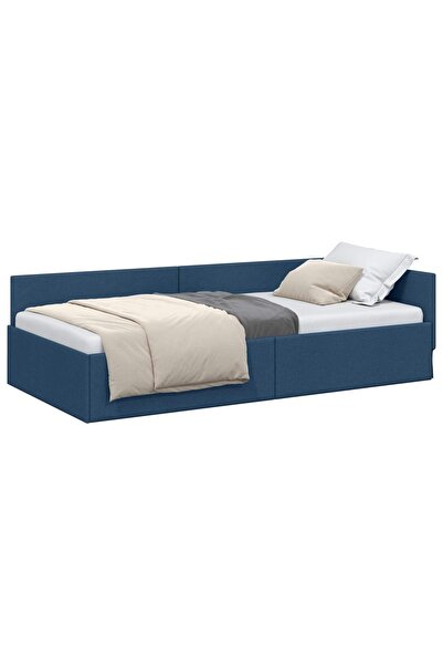 vidaxl Cadru de pat colțar albastru 90 cm x 190 cm țesătură