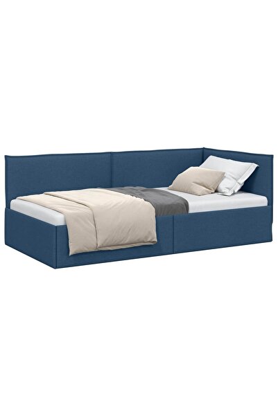 vidaxl Cadru de pat colțar cu headboard albastru 80 x 200 cm țesătură