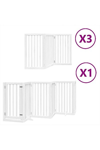 vidaxl Barieră pliabilă pentru câini cu ușă, 15 panouri, albă, 750 cm, lemn d...