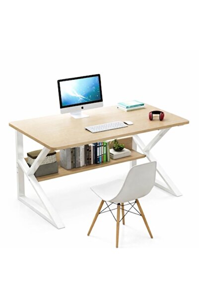 ECARLA Birou de calculator STL cu raft, 80 x 40 x 72 cm, cadru metalic, blat ...