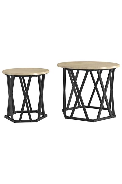 vidaxl Masă laterală 2 pcs Stejar Sonoma Lemn ingineresc și oțel
