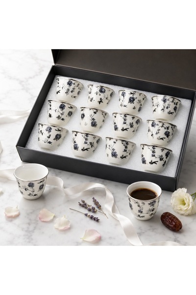 Lavera Ceramic Mug Set with Purple Floral Design - 9 Pieces