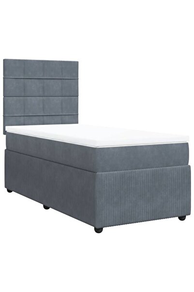 vidaxl Pat boxspring cu saltea, gri închis, 90 x 200 cm, catifea