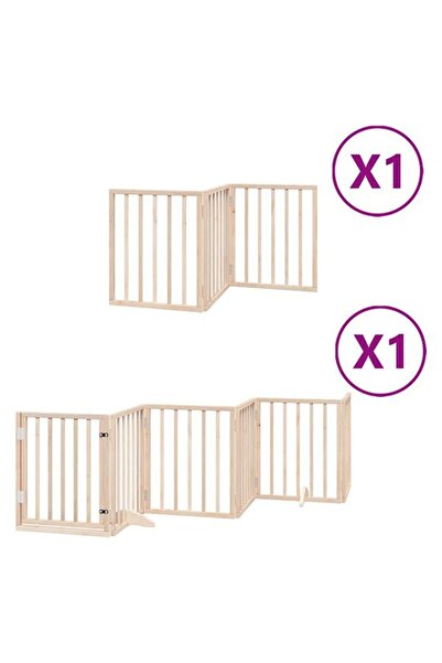 vidaxl Barieră pliabilă pentru câini cu ușă, 9 panouri, 450 cm, lemn de plop