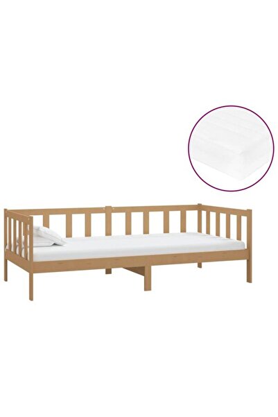 vidaxl Pat de zi cu saltea, maro miere 90 x 200 cm, lemn masiv de pin