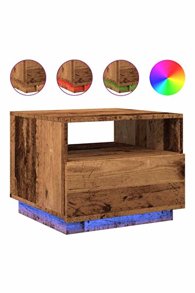 vidaxl Măsuță de cafea cu lumini LED, lemn vechi, 50x49x40 cm