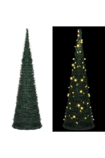 vidaxl Brad artificial tip pop-up cu luminițe, pre-iluminat, verde, 210 cm
