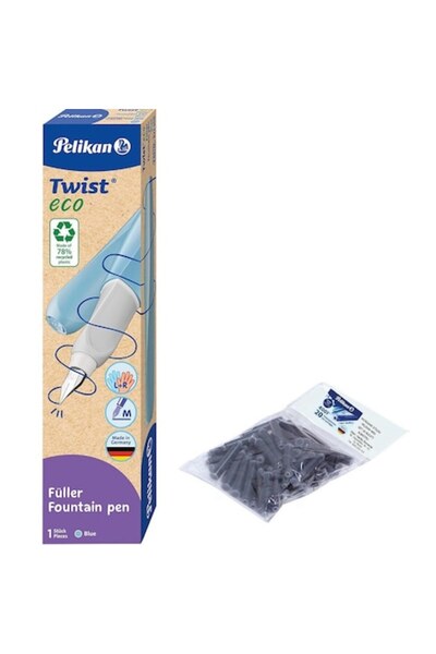 Pelikan Set stilou Twist albastru pastel, , cutie de carton, cu 20 de rezerve...