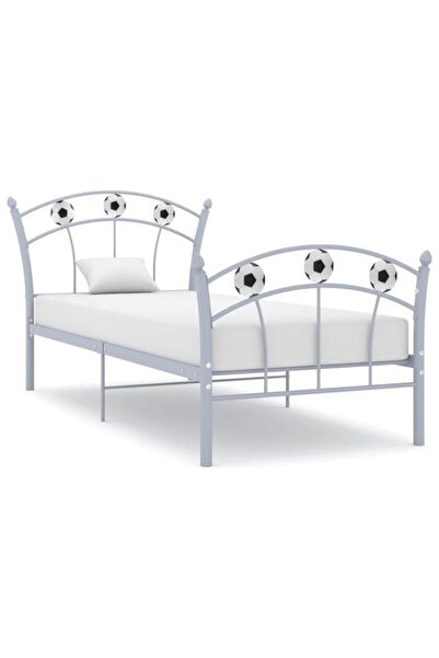vidaxl Cadru de pat, cu design cu mingi de fotbal, gri, 90 x 200 cm, metalic
