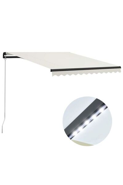 vidaxl Copertină retractabilă manuală cu LED, crem, 300 x 250 cm