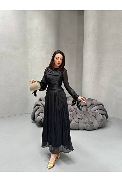 asyadabutik فستان سهرة نسائي من قماش يوريو بتفاصيل مزركشة على الأكمام وحزام، ...