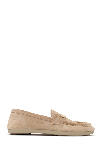 Derimod Women's Beige Buckle Suede Leather Loafer 26Sfd221510